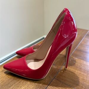 Red Patent Pointed-Toe Stiletto Pumps - Women